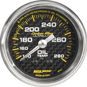 Autometer - Auto Meter Carbon Fiber Series, Oil Temperature 140 -280 deg. F (Mechanical)