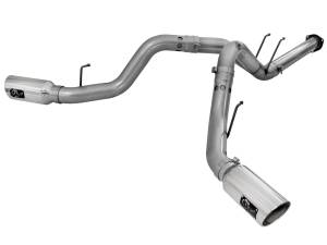 Exhaust - Muffler Replacement Pipes - aFe - aFe 4" DPF Back Dual Exhaust Kit, Ford (2015-16) 6.7L Power Stroke, T-409 Stainless (w/ Polished Tips)