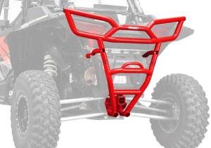 Polaris RZR XP Turbo S Rear Bumper with Receiver Hitch. Red Receiver, Red Bumper