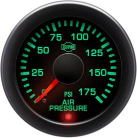Isspro EV2 Series Black Face/Red Pointer/Green Lighting, Air Pressure Gauge Kit (0-175psi)