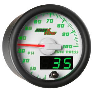 2-1/16" Gauges - MaxTow White Double Vision Series - MaxTow Gauges - MaxTow Double Vision White & Green Fuel Pressure Gauge, 100psi