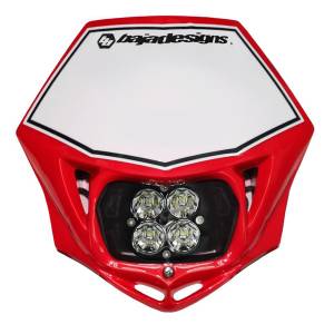 Baja Designs Motorcycle Squadron Pro (A/C) Headlight Kit w/ Shell - Universal, Red Shell, Spot Light Pattern, Clear Lens