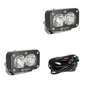 Baja Designs S2 Sport Black LED Auxiliary Light Pod Pair - Universal (Driving/Combo Light Pattern, Clear Lens)