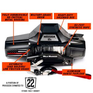 Mile Marker - Mile Marker Mission Winch Flag Series, 12,000 Pound (Thin Red Line Edition) - Image 3