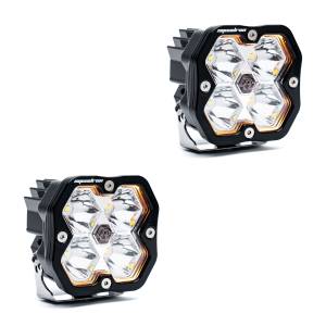 Baja Designs Squadron 2.0 Sport Black LED Auxiliary Light Pod Pair - Universal (Driving/Combo Light Pattern, Clear Lens, w/ Harness)