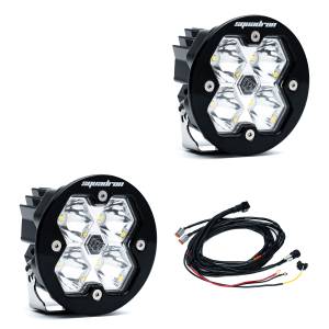 Baja Designs Squadron-R 2.0 Sport Black LED Auxiliary Light Pod Pair - Universal (Work/Scene Light Pattern, Clear Lens, w/ Harness)