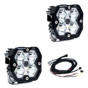 Baja Designs Squadron 2.0 Pro Black LED Auxiliary Light Pod Pair - Universal (Wide Cornering Light Pattern, Clear Lens, w/ Harness)