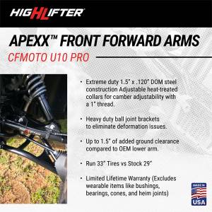 HighLifter - High Lifter APEXX Front Forward Upper & Lower Control Arms for CFMoto (2025-26) U10 Pro (Ball Joints Preinstalled) - Image 9