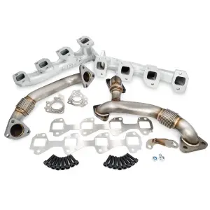 PPE High-Flow Exhaust Manifold and Up-Pipe Kit for Chevy/GMC (2007.5-10) 6.6L Duramax (Silver Ceramic Coating)