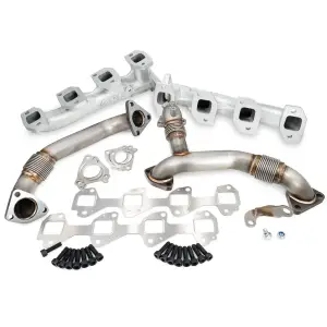 PPE High-Flow Exhaust Manifold and Up-Pipe Kit for Chevy/GMC (2011-16) 6.6L Duramax (Silver Ceramic Coating)