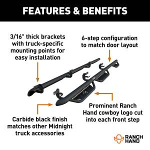 Ranch Hand Midnight 6-Step Running Steps for Chevy/GMC (2007-19) 1500, 2500/3500 HD (Crew Cab)