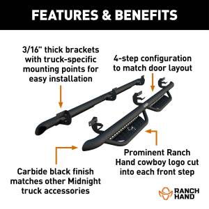 Ranch Hand Midnight 4-Step Running Steps for Chevy/GMC (2007-19) 1500, 2500/3500 HD (Crew Cab)