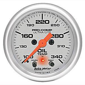 2-1/16" Gauges - Auto Meter Ultra Lite Series - Autometer - Auto Meter Ultra Lite Series, Oil Temperature 100*-340*F (Full Sweep Electric) w/ warning