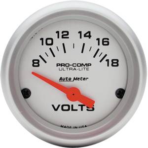 2-1/16" Gauges - Auto Meter Ultra Lite Series - Autometer - Auto Meter Ultra Lite Series, Voltmeter 8-18volts (Short Sweep Electric)