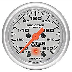 Auto Meter Ultra Lite Series, Water Temperature 100*-260*F (Full Sweep Electric) w/ warning