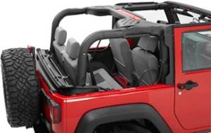 For complete open-air driving, the Supertop NX folds down to conveniently store behind the rear seats of your Jeep. This allows you the freedom to enjoy the sunshine without the burden of completely removing and then reinstalling the top.