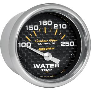 2-1/16" Gauges - Auto Meter Carbon Fiber Series - Autometer - Auto Meter Carbon Fiber Series, Water Temperature 100 - 250 deg. F, (Short Sweep Electric)